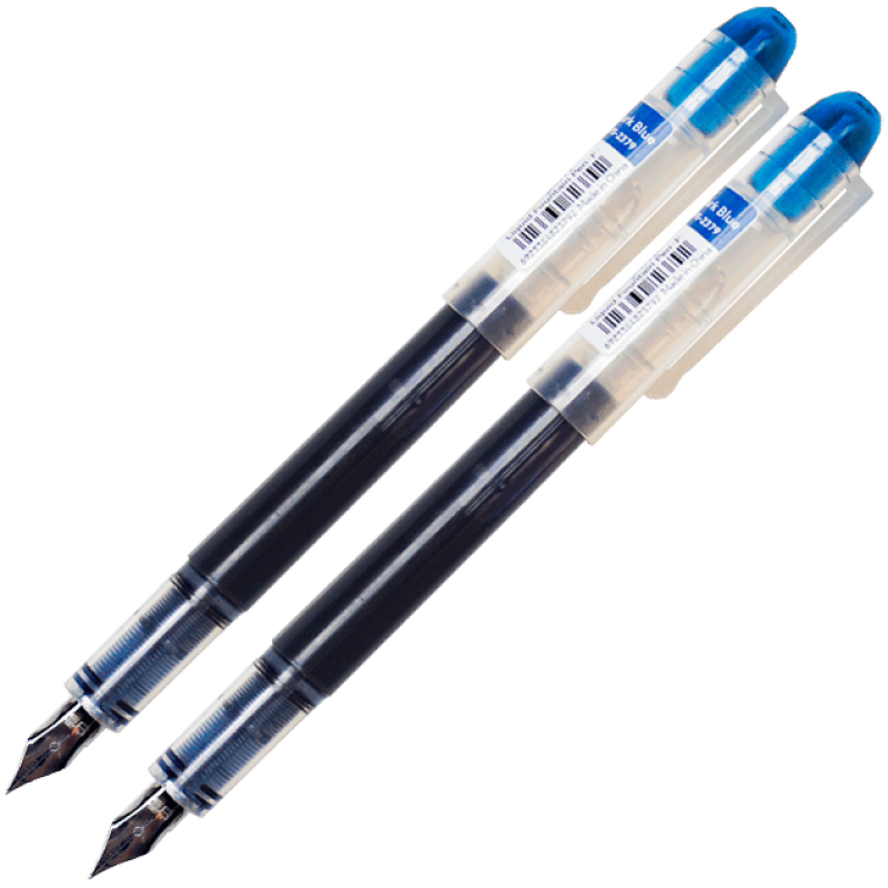Set 2 stilouri de unica folosinta cu penita M, cerneala albastru inchis si corp transparent, 13.5 CM